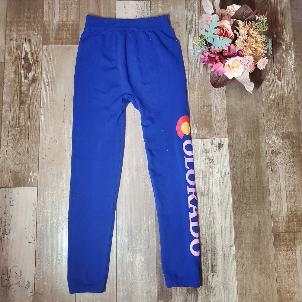 Gold Medal Colorado Flag Royal Blue Fleece-lined Leggings Women's Size S/M
